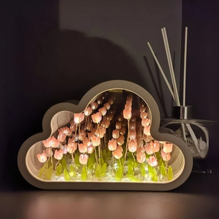 Cloud-Shaped Night Light with 20 Glowing Tulips | Cordless Design for Dreamlike Ambiance