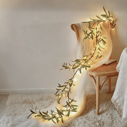 Botanical Garland Light with Warm White Glow | Nature-Inspired Decor for Elegant Home Ambiance