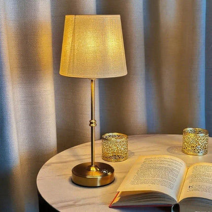 Dimmable Table Lamp with Rechargeable Design & Warm Light | Elegant Metal and Fabric for Cozy Ambiance
