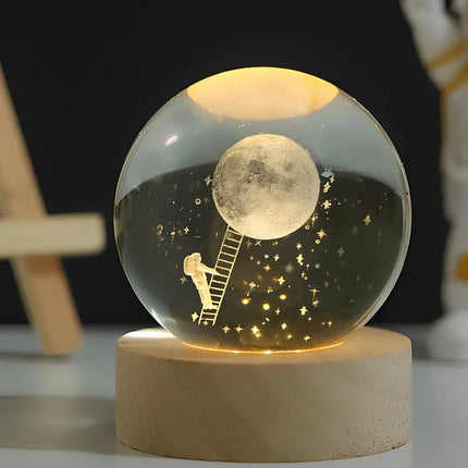 Luminous Crystal Ball with 3D Engraved Planets | Magical Night Light for Cozy Home Decor