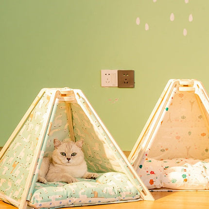 Durable Pet Tent for Cats with Wooden Frame & Cozy Interior | Machine Washable Hideaway for Comfortable Napping