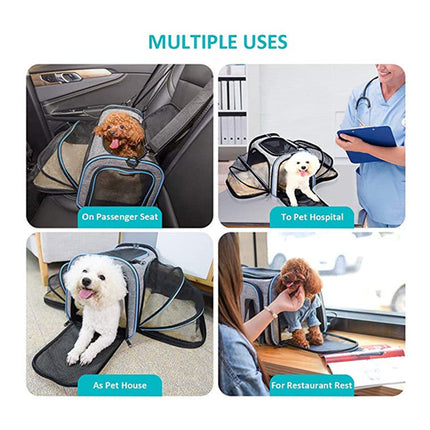 Pet Travel Carrier with 4-Way Expansion and Reflective Tapes | Airline Approved Soft Carrier for Cats and Small Dogs