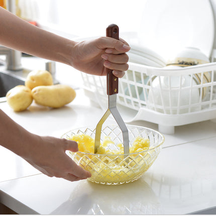 Stainless Steel Potato Masher with Ergonomic Wooden Handle | 100% Rust-Proof Kitchen Tool for Easy Mashing
