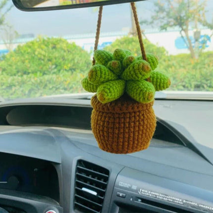 Handmade Knitted Flower Car Accessory for Rearview Mirror | Unique Wool Pendant for Personalized Interior Decor