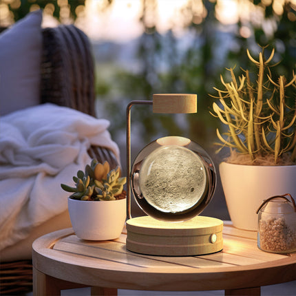 Crystal Glass LED Night Light with 3D Pattern | USB Rechargeable Home Decor for Warm Ambiance