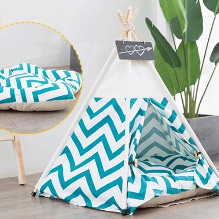 Green Striped Pet Bedding Tent with Soft Pillow | Stylish & Cozy Winter Shelter for Dogs and Cats