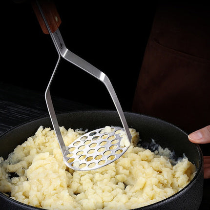 Stainless Steel Potato Masher with Ergonomic Wooden Handle | 100% Rust-Proof Kitchen Tool for Easy Mashing