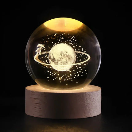 Luminous Crystal Ball with 3D Engraved Planets | Magical Night Light for Cozy Home Decor