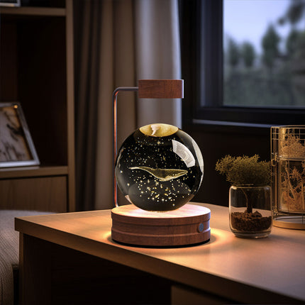 Crystal Glass LED Night Light with 3D Pattern | USB Rechargeable Home Decor for Warm Ambiance