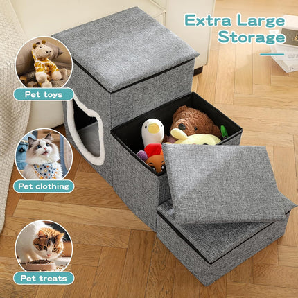Pet Haven | 3-Step Non-Slip Dog Stairs with Storage | Easy Access for Small Dogs and Cats