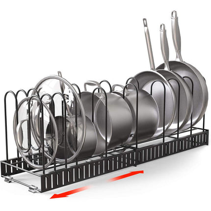 8-Tier Adjustable Iron Storage Rack for Kitchen Organization | Customizable Design for Pots and Pans