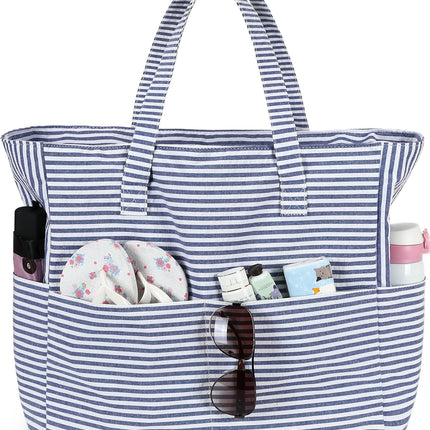 Coastal Collection | Large Waterproof Beach Tote Bag with Zipper & Wet Pocket | Versatile for Travel, Gym, and Grocery