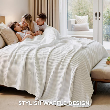 Cozy Haven | Cooling Waffle Queen Blanket with Lightweight Cotton & Bamboo | Soft Summer Throw for Hot Sleepers