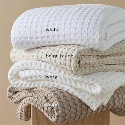 Cozy Haven | Cooling Waffle Queen Blanket with Lightweight Cotton & Bamboo | Soft Summer Throw for Hot Sleepers