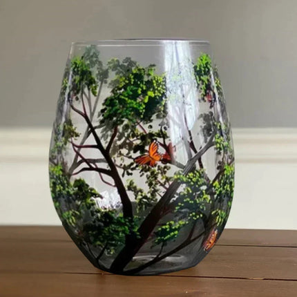 Hand Painted Wine Glasses, Stemless Wine Glasses and Stemmed Wine Glass with Four Seasons Tree Art – image 12