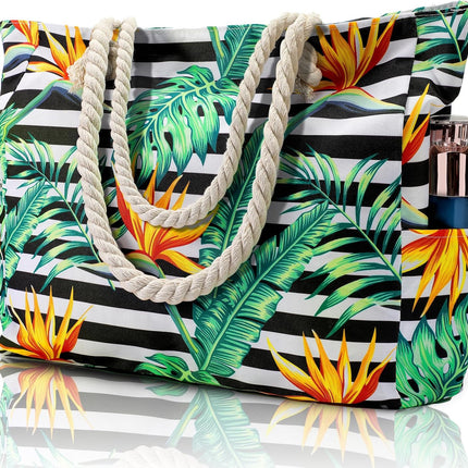 Beach Bliss | Large Waterproof Beach Tote Bag with Zipper | Sandproof Design for Easy Summer Outings