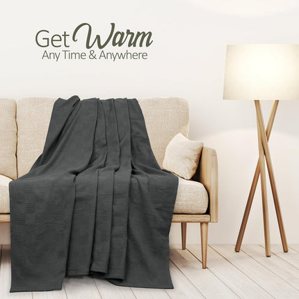 Cozy Haven | 100% Cotton Blanket in Grey with 350 GSM Softness | Lightweight & Breathable for Year-Round Comfort