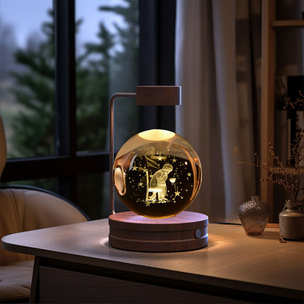 Crystal Glass LED Night Light with 3D Pattern | USB Rechargeable Home Decor for Warm Ambiance