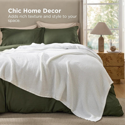 Cozy Haven | 100% Cotton Queen Blanket with Cooling Waffle Weave | Soft & Breathable for Summer Comfort