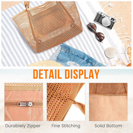 Summer Vibes | Mesh Beach Tote Bag with Large Inner Pocket | Sandproof Design for Effortless Travel