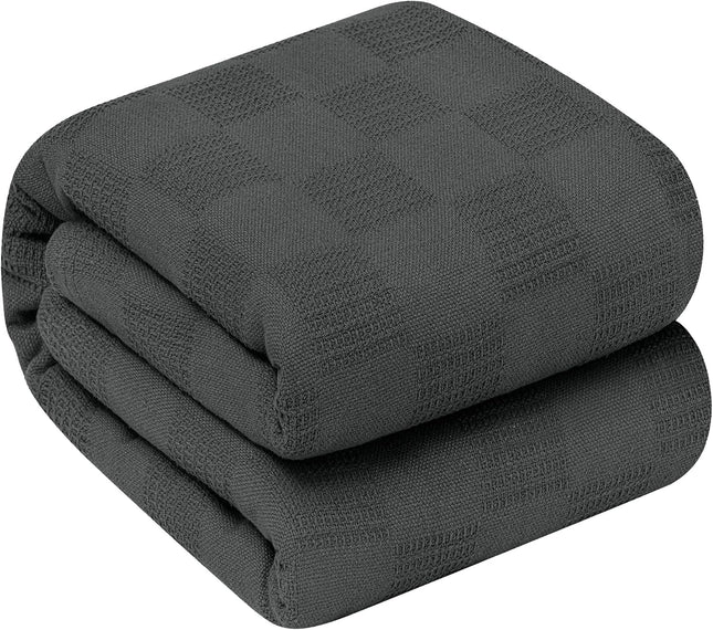 Cozy Haven | 100% Cotton Blanket in Grey with 350 GSM Softness | Lightweight & Breathable for Year-Round Comfort