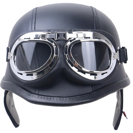 Biker Helmet, Vintage Carbon Fiber Motorcycle Helmet with Goggles