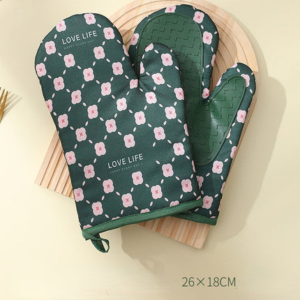 Heat Resistant Cotton Silicone Oven Mitts with Anti-Slip Grip | Safe Cooking for Hot Dishes and Pans