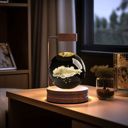 Crystal Glass LED Night Light with 3D Pattern | USB Rechargeable Home Decor for Warm Ambiance