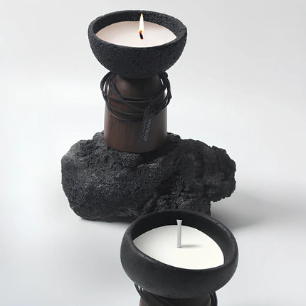 Cement and Wood Candle Holder with Textured Elegance | Versatile Decor for Wax Candles and Greenery