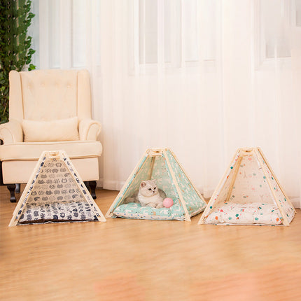 Durable Pet Tent for Cats with Wooden Frame & Cozy Interior | Machine Washable Hideaway for Comfortable Napping
