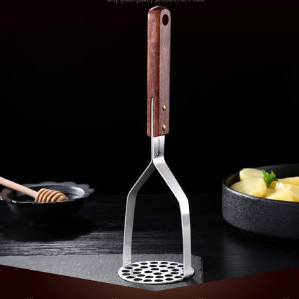 Stainless Steel Potato Masher with Ergonomic Wooden Handle | 100% Rust-Proof Kitchen Tool for Easy Mashing
