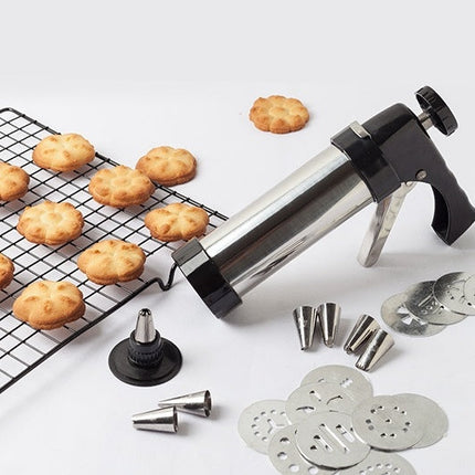 Stainless Steel Cookie Press Machine with 13 Molds & 8 Nozzles | Durable Baking Tool for Cookies and Cake Decorating