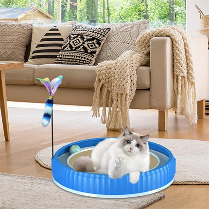 Round Cat Scratching Board with Removable Scratch Pad | Durable Furniture Protector for Cats with Interactive Play Balls
