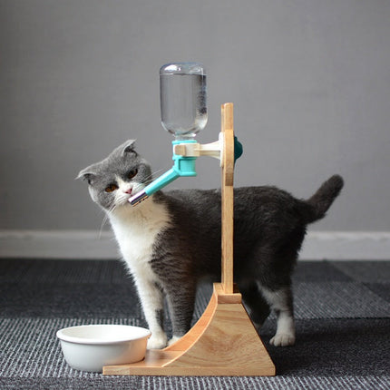 Cat Drinking Water Dispenser with Bamboo and Oak Holder | 300ml Capacity for Hydration and Health