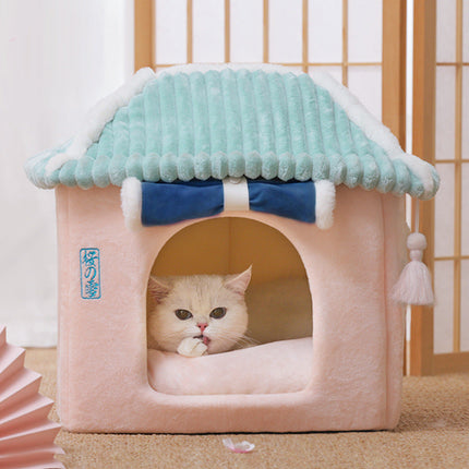 Enclosed Cat House Villa with Removable Washable Bed | Cozy and Durable Cat Condo for All-Season Comfort