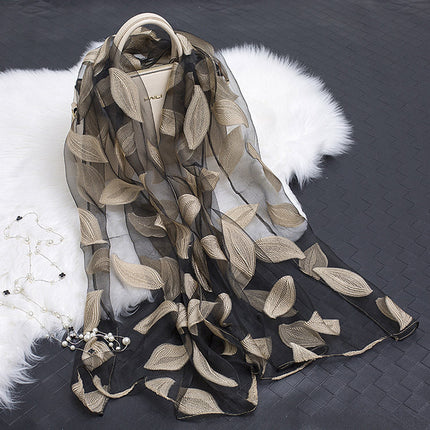 Scarves for Women, Floral Organza Scarf with Hollow Cut Flowers