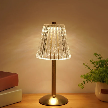 Golden Crystal Table Lamp with Touch Controls | Cordless LED Lighting for Elegant Ambiance