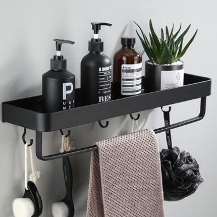 Wall Mounted Towel Rack for Bathroom, Black Aluminum Bathroom Towel Rack with Hooks – image 7