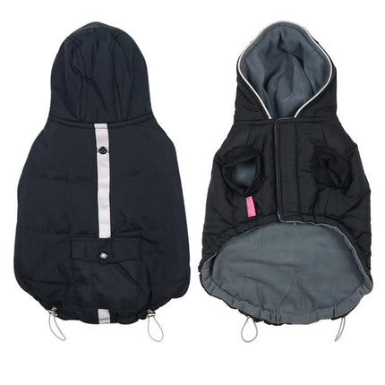 Dog Winter Coat with Insulating Cotton & Reflective Strips | Stylish Black Coat for Warmth and Safety