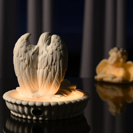 Aroma Light Diffuser Shaped like Angel with Dimmable Warm Glow | Natural Gypsum for Serene Ambiance and Aromatherapy