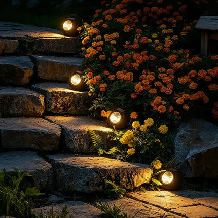 Solar Powered Garden Spotlight with Natural Stone Design | Wireless Illumination for Outdoor Ambiance