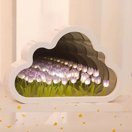Cloud-Shaped Night Light with 20 Glowing Tulips | Cordless Design for Dreamlike Ambiance