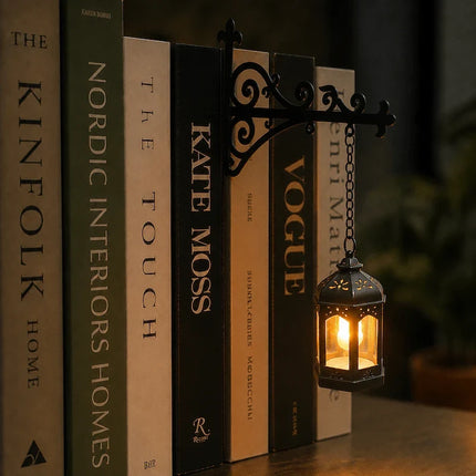 Bookshelf Light with Charming Pendant Design | Cordless Wrought Iron Accent for Cozy Reading Nooks