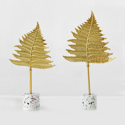 Golden Leaves Ornaments, Metal Leaf Sculpture with Terrazzo Base – image 14