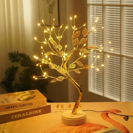 Golden Leaf Tree Decorative Light with Adjustable Bendable Branches | Warm White LED Illumination for Cozy Atmosphere