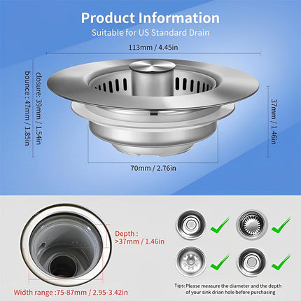 Kitchen Sink Strainer 3 in 1, Stainless Steel Sink Drain Strainer – image 9