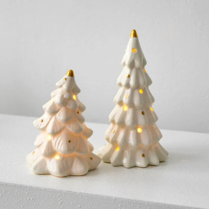 Ceramic Winter Village Decor Set with Ambient Glow | Handcrafted Holiday Centerpiece for Cozy Seasonal Atmosphere