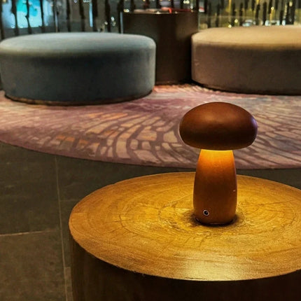 Wooden Table Lamp with Dimmable Cordless Design | Elegant Mushroom Shape for Warm Ambiance