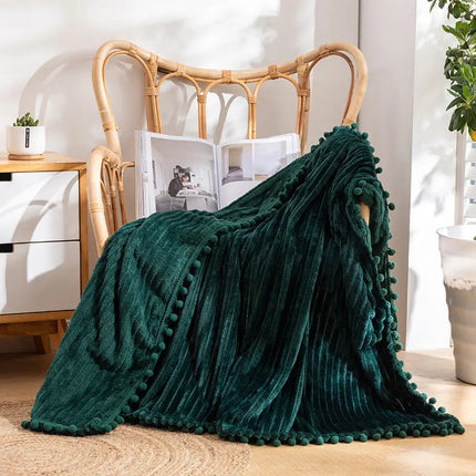Flannel Throw Blanket with Pom Fringe, Soft Blanket for Couch – image 7