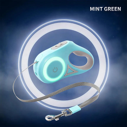 Retractable Dog Leash with LED Light System | One-Hand Control for Safe Night Walks and Tangle-Free Adventures